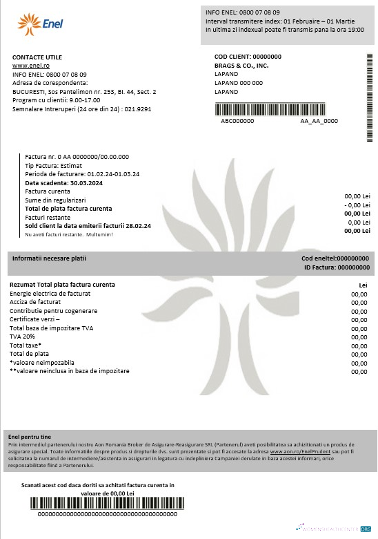 Romania Enel electricity proof of address business utility bill template in Word and PDF formats (2)